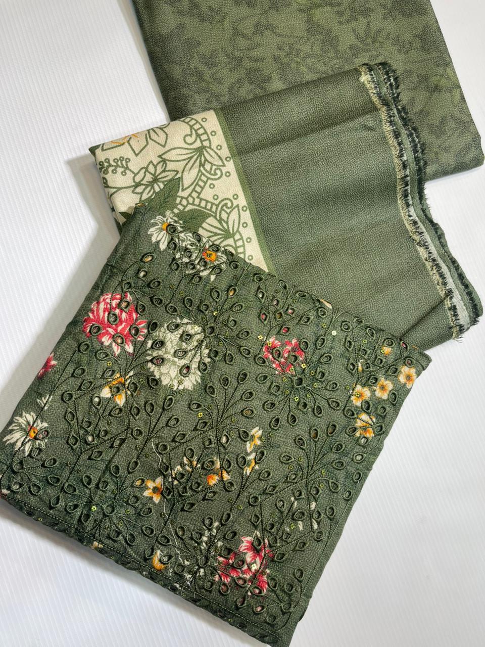 Dhanak Embroidered Daman ChikanKari 3Pc