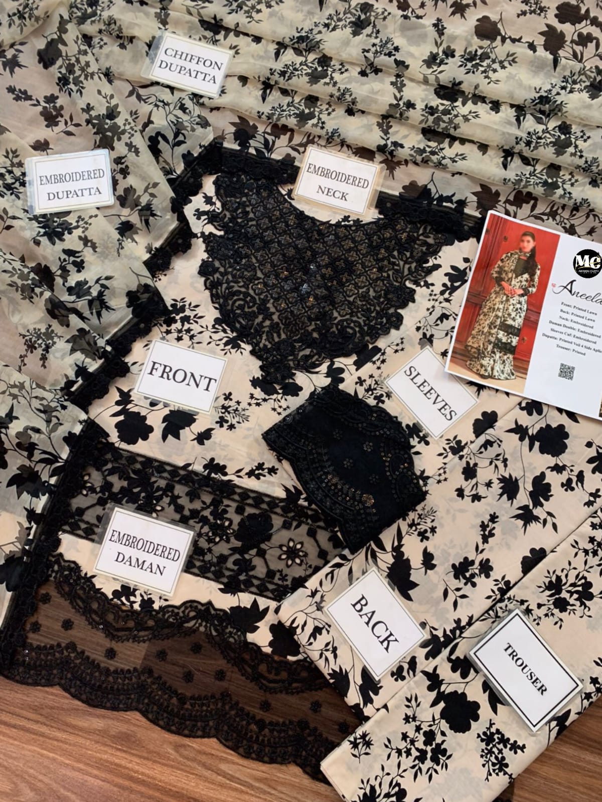 Aneela's Embroidered & Digital Printed Swiss Lawn 3 Piece