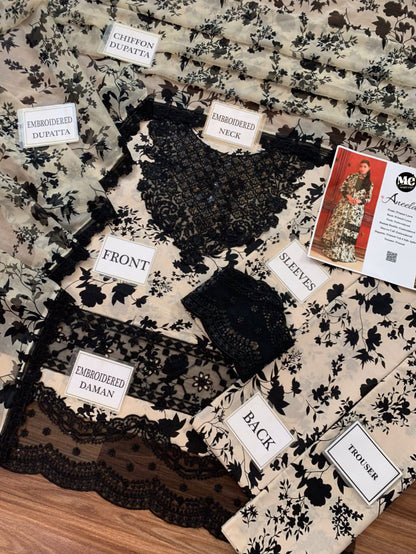 Aneela's Embroidered & Digital Printed Swiss Lawn 3 Piece