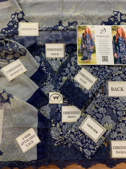 Baroque Printed Embroidered Lawn 3PC Unstitched