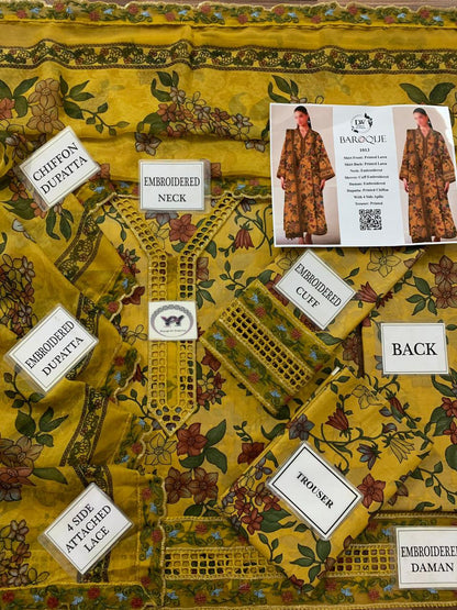 Baroque Printed Embroidered Lawn 3PC Unstitched