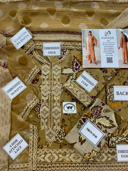 Baroque Embroidered Printed Lawn 3PC Unstitched