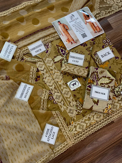 Baroque Embroidered Printed Lawn 3PC Unstitched