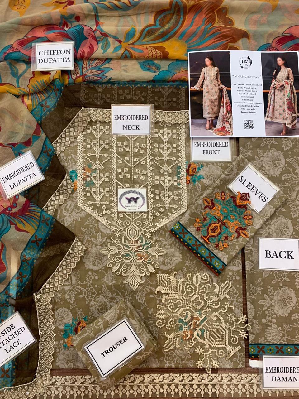 Zainab Chottani Embroidered Printed Lawn 3PC Unstitched