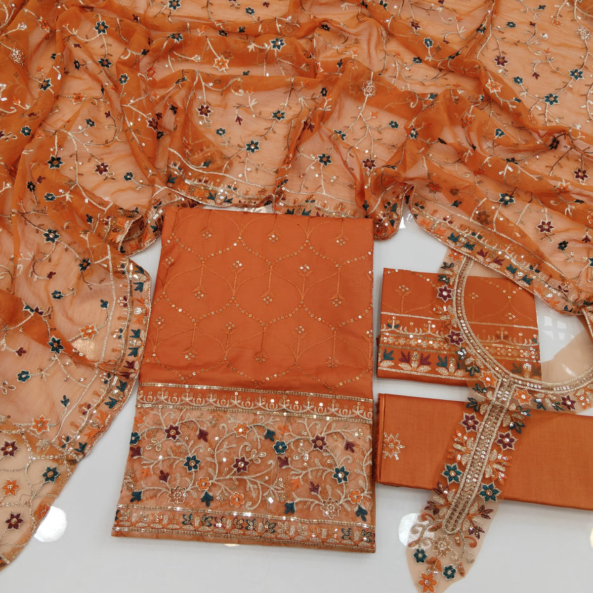 Motifz Party Wear Luxury Embroidered Cotton 3PC
