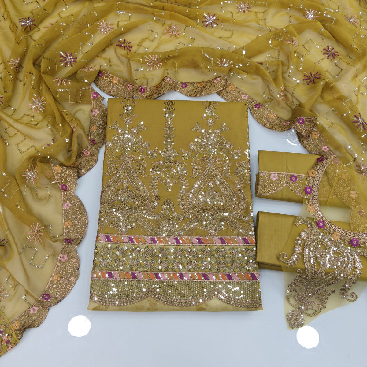 Party Wear Luxury Embroidered Cotton 3PC