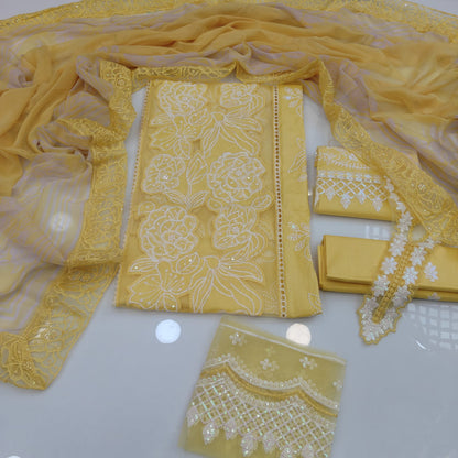 Party Wear Luxury Embroidered Cotton 3PC
