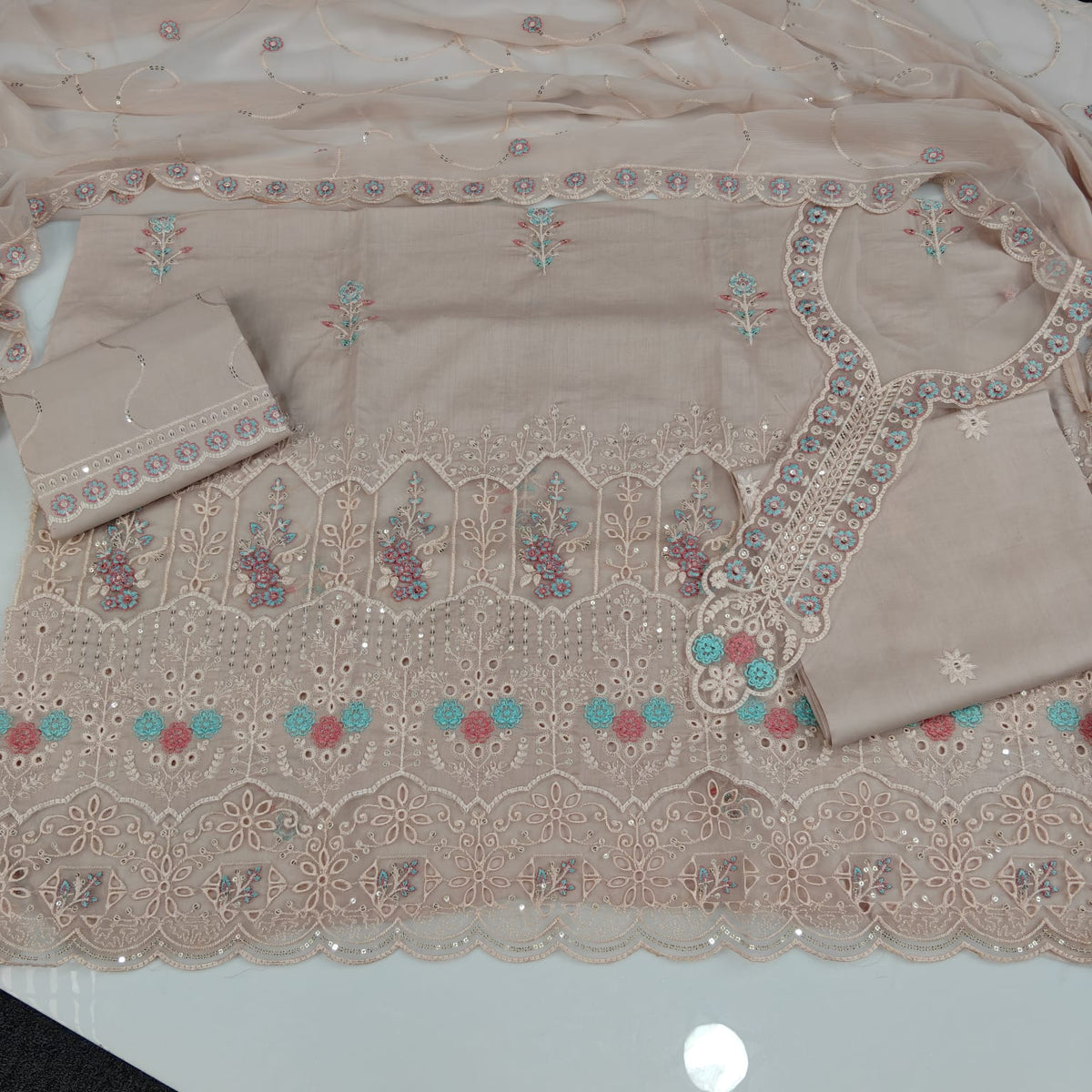Party Wear Luxury Embroidered Cotton 3PC