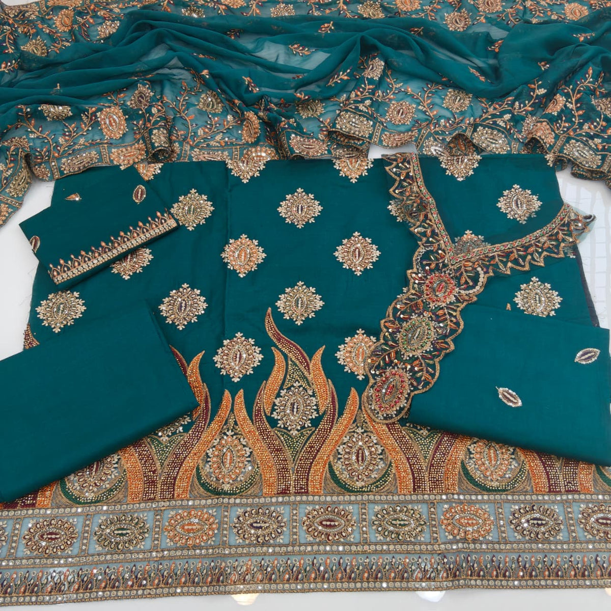 Party Wear Luxury Embroidered Cotton 3PC