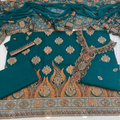 Party Wear Luxury Embroidered Cotton 3PC