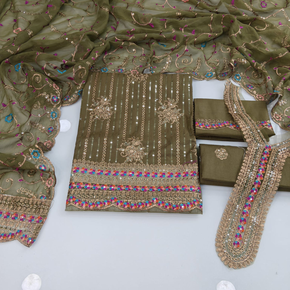 Party Wear Luxury Embroidered Cotton 3PC