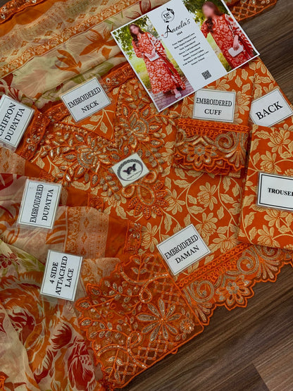 Aneela's Embroidered Printed Lawn 3PC Unstitched