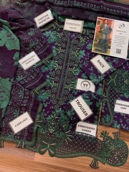Mohagni Printed Embroidered Lawn 3PC Unstitched