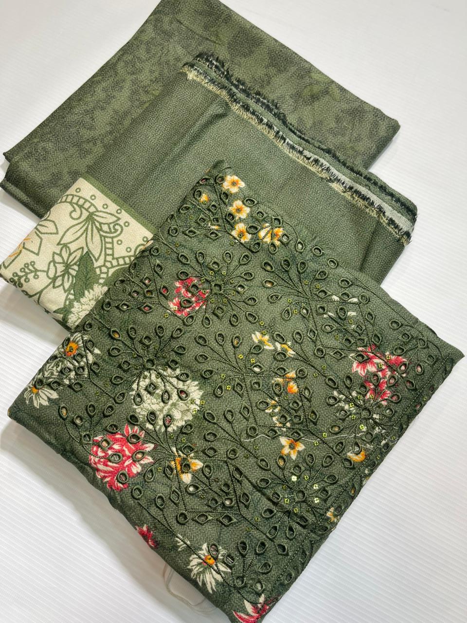 Dhanak Embroidered Daman ChikanKari 3Pc