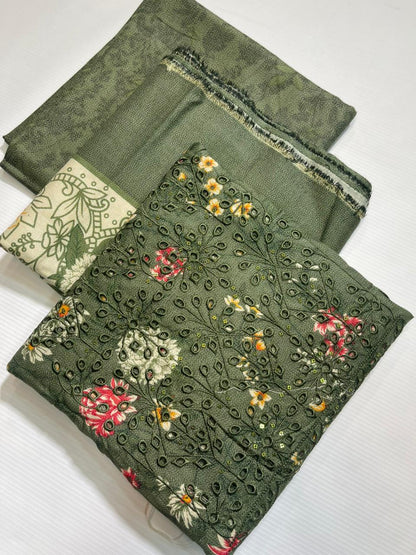 Dhanak Embroidered Daman ChikanKari 3Pc