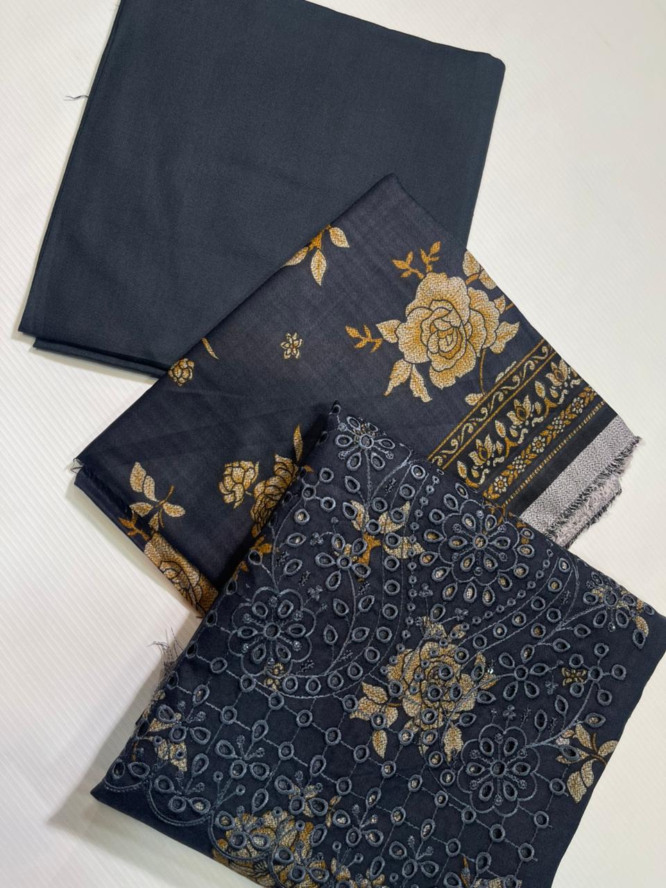 Dhanak Daman Chikankari Printed Embroidered 3Pc