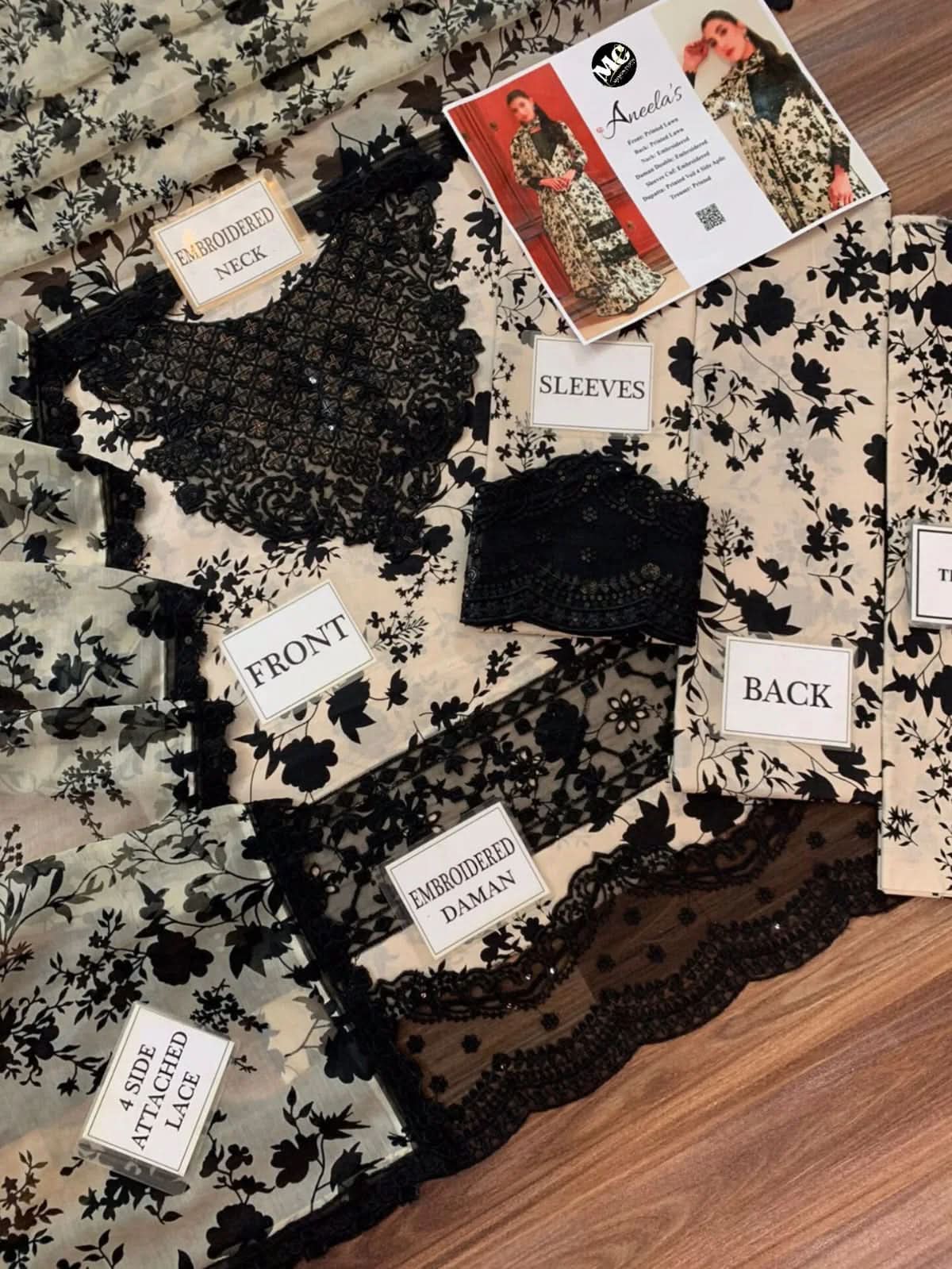 Aneela's Embroidered & Digital Printed Swiss Lawn 3 Piece - Memon Clothes