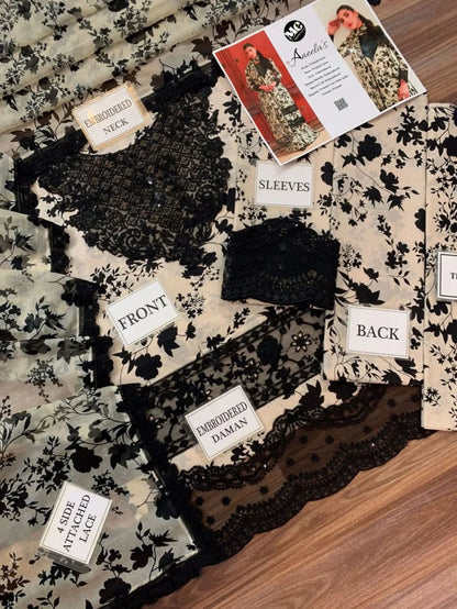 Aneela's Embroidered & Digital Printed Swiss Lawn 3 Piece - Memon Clothes