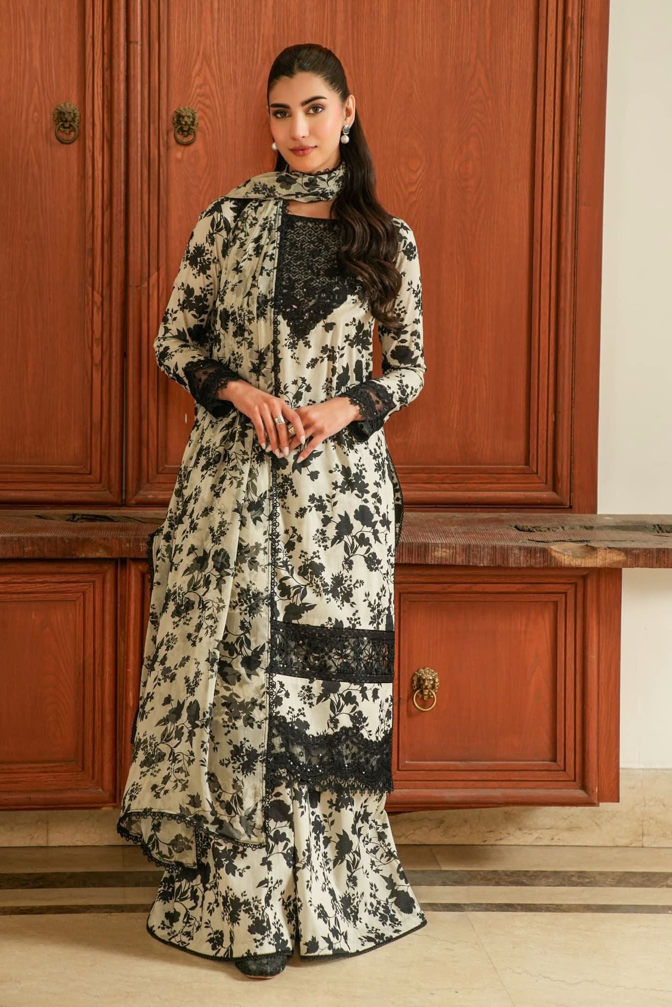 Aneela's Embroidered & Digital Printed Swiss Lawn 3 Piece - Memon Clothes