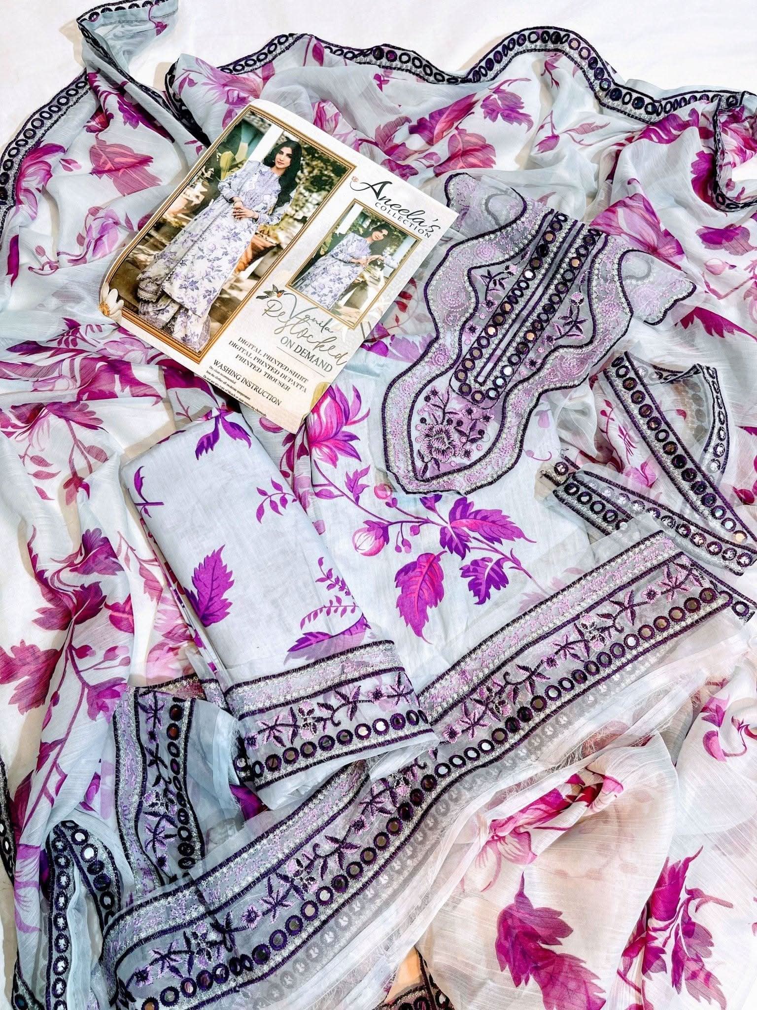 Aneela's Luxury Lawn 3 Piece - Memon Clothes