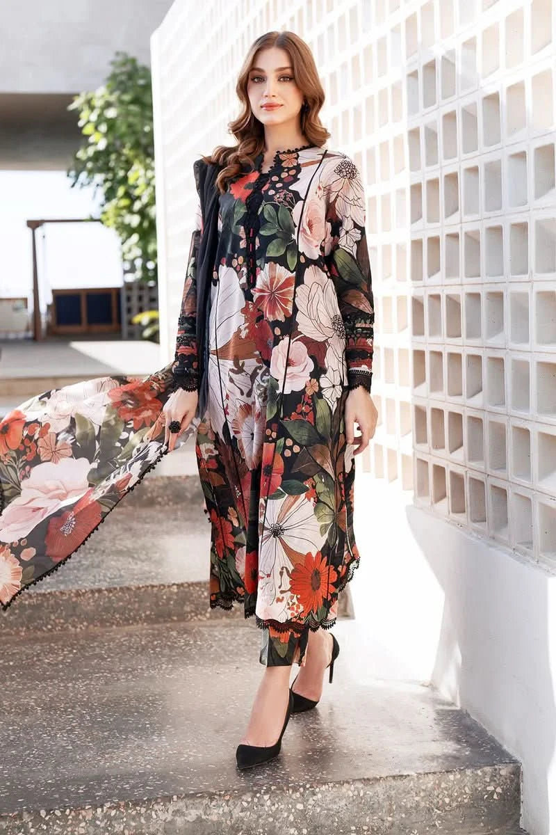 Baroque Black Multi - Flower Embroidered Lawn - Memon Clothes