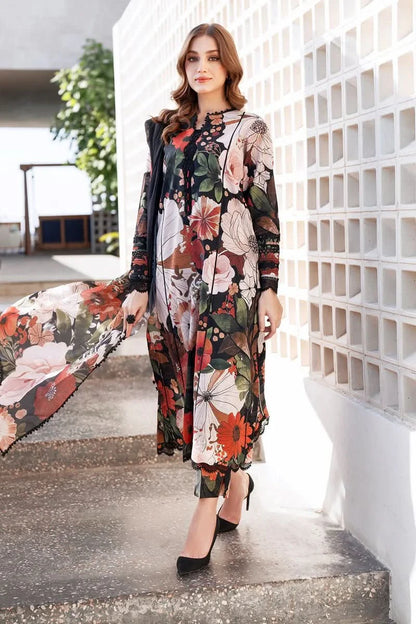 Baroque Black Multi - Flower Embroidered Lawn - Memon Clothes