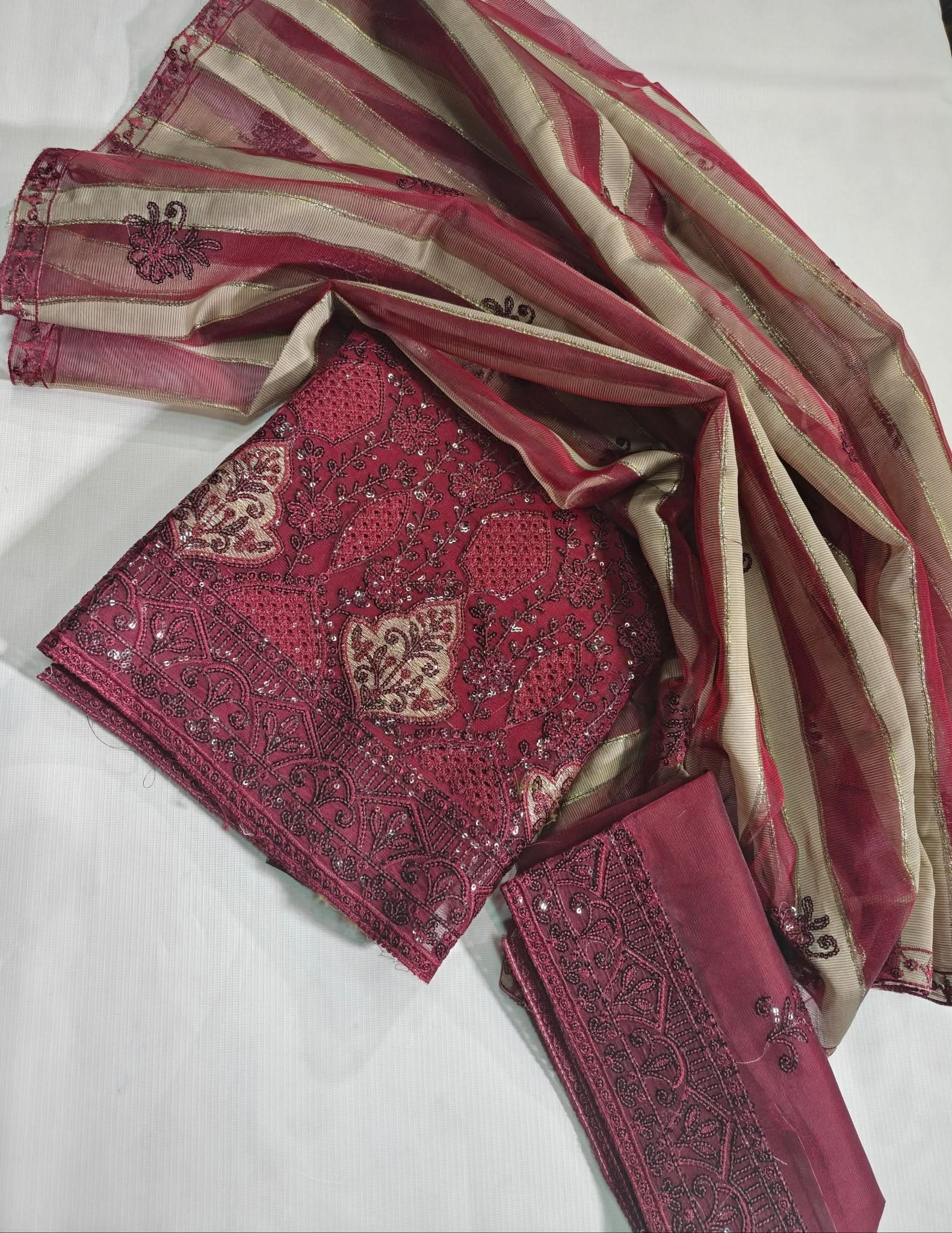 Baroque Organza Party Wear 3PC - Memon Clothes