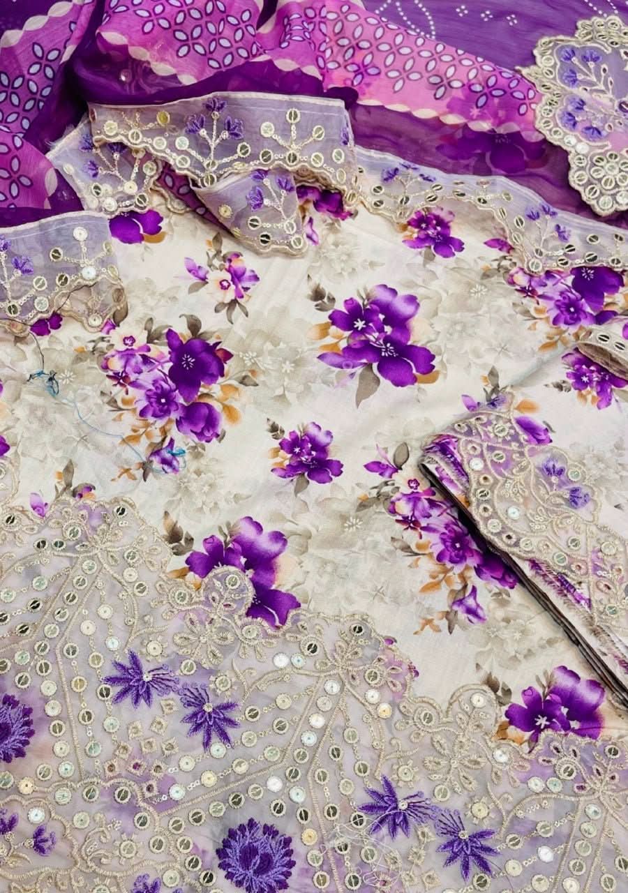 Baroque Printed Chikan Kari Lawn 3Pc - Memon Clothes