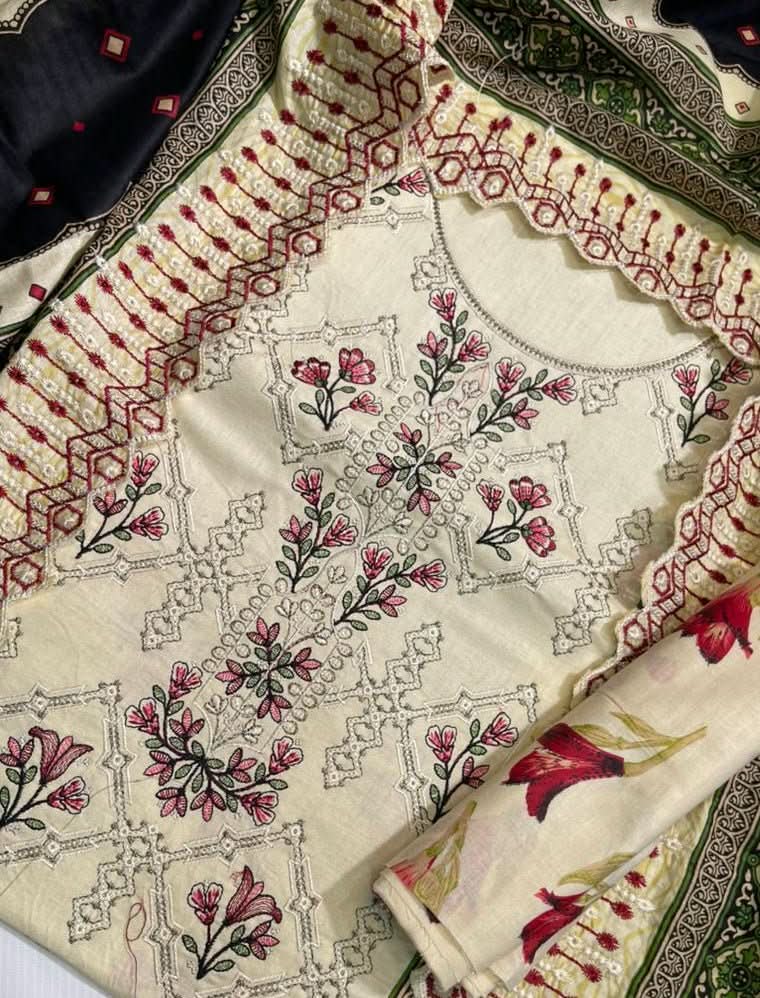 Bin Saeed Printed Embroidered Cotton 3Pc - Memon Clothes