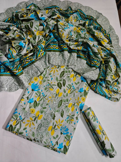 Bin Saeed Printed Embroidered Cotton 3PC - Memon Clothes