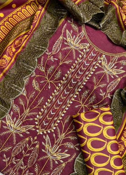 Bin Saeed Printed Embroidered Cotton 3Pc - Memon Clothes