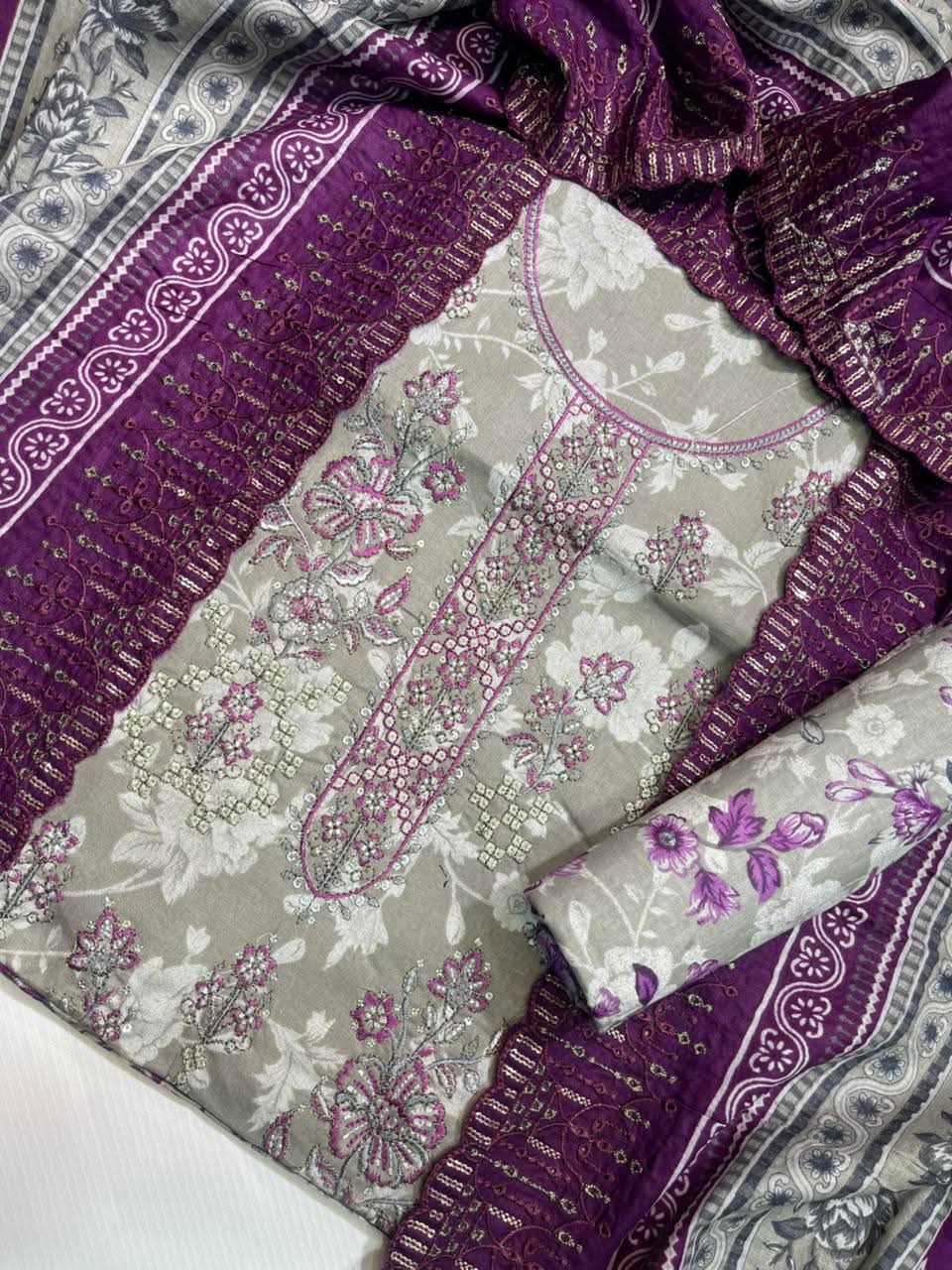 Bin Saeed Printed Embroidered Cotton 3PC - Memon Clothes