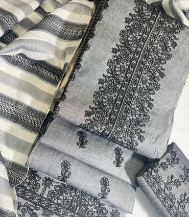 Khaddhar Luxury Unstitched 3 Pcs | Grey-Black