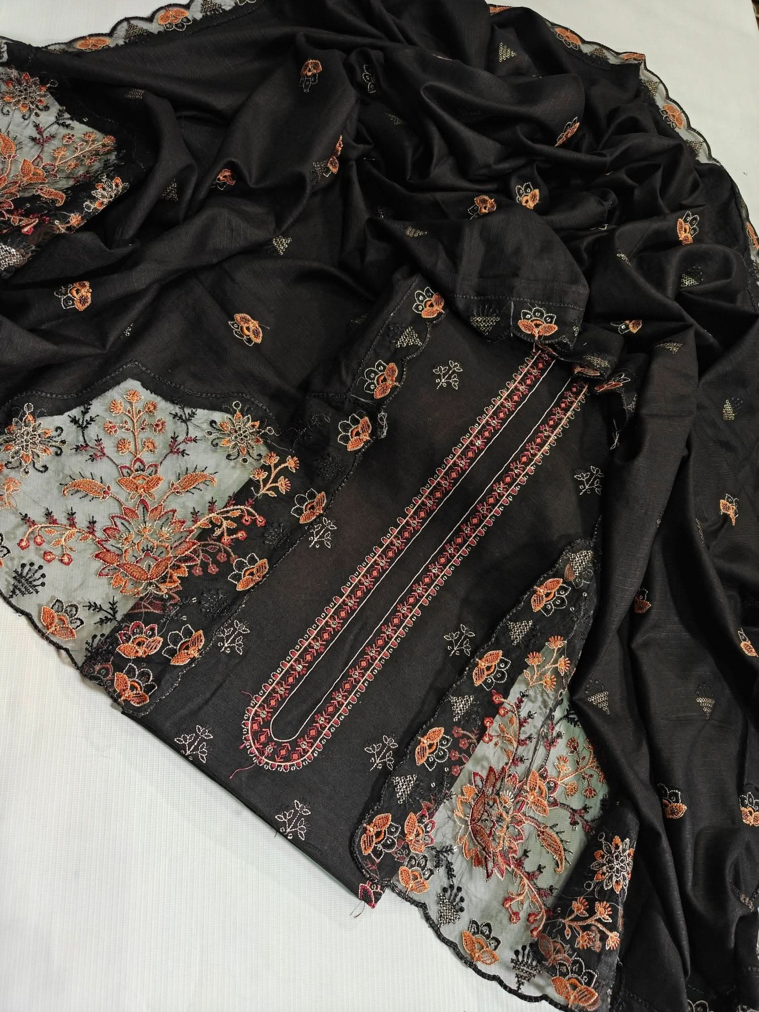 Dhanak Bana Dora Embroidered 3 PC | Black - Memon Clothes