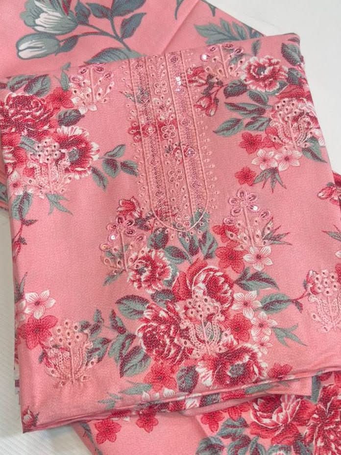 Dhanak Daman Chikankari Printed Embroidered 3Pc - Memon Clothes