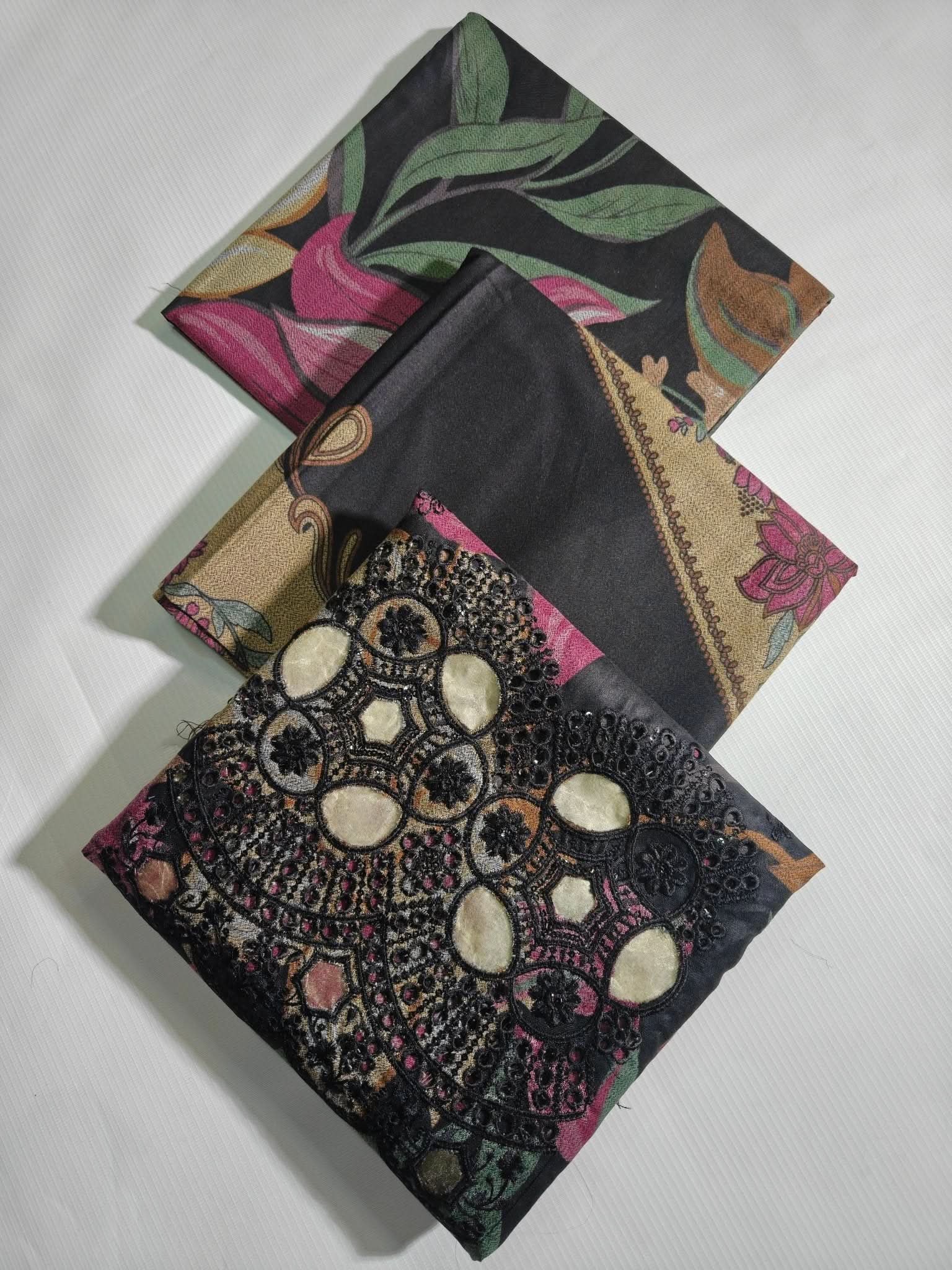 Dhanak Embroidered Lazer Cut Daman 3PC - Memon Clothes