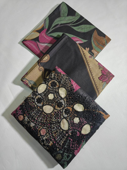 Dhanak Embroidered Lazer Cut Daman 3PC - Memon Clothes