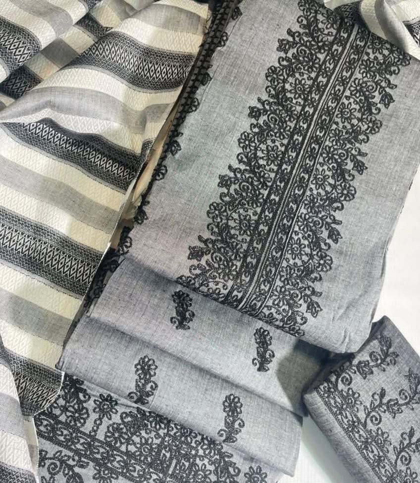 Khaddhar Luxury Unstitched 3 Pcs | Grey - Black - Memon Clothes