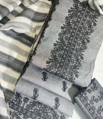 Khaddhar Luxury Unstitched 3 Pcs | Grey - Black - Memon Clothes