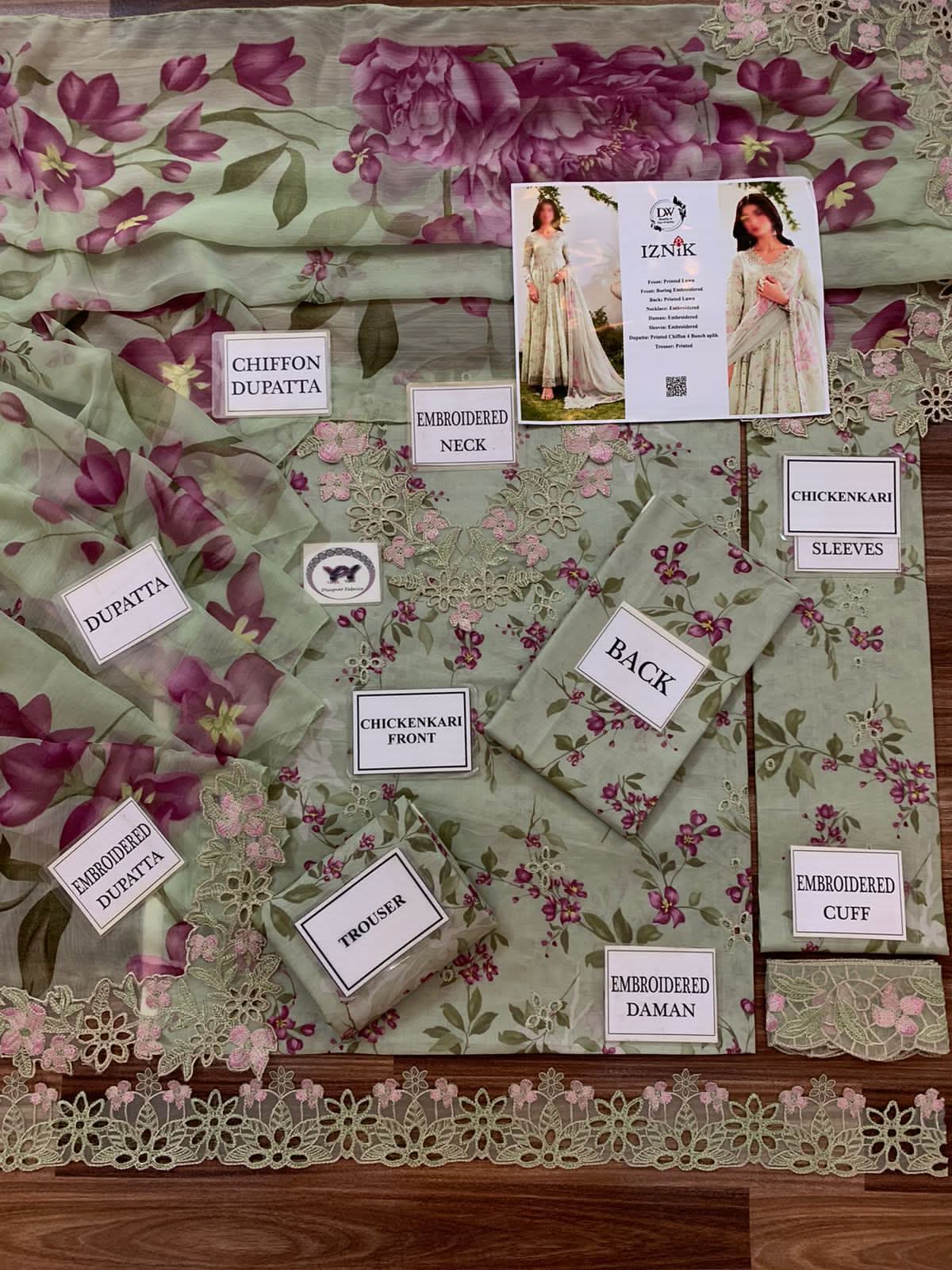 Luxury Iznik Printed Embroidered 3PC - Memon Clothes