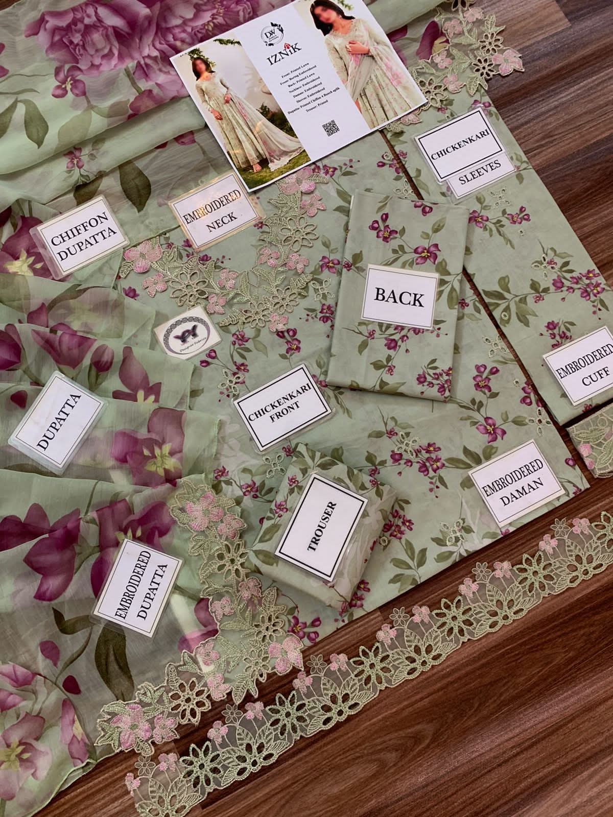 Luxury Iznik Printed Embroidered 3PC - Memon Clothes