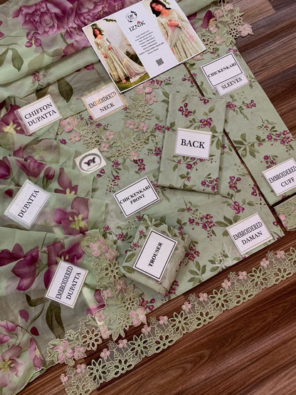 Luxury Iznik Printed Embroidered 3PC - Memon Clothes