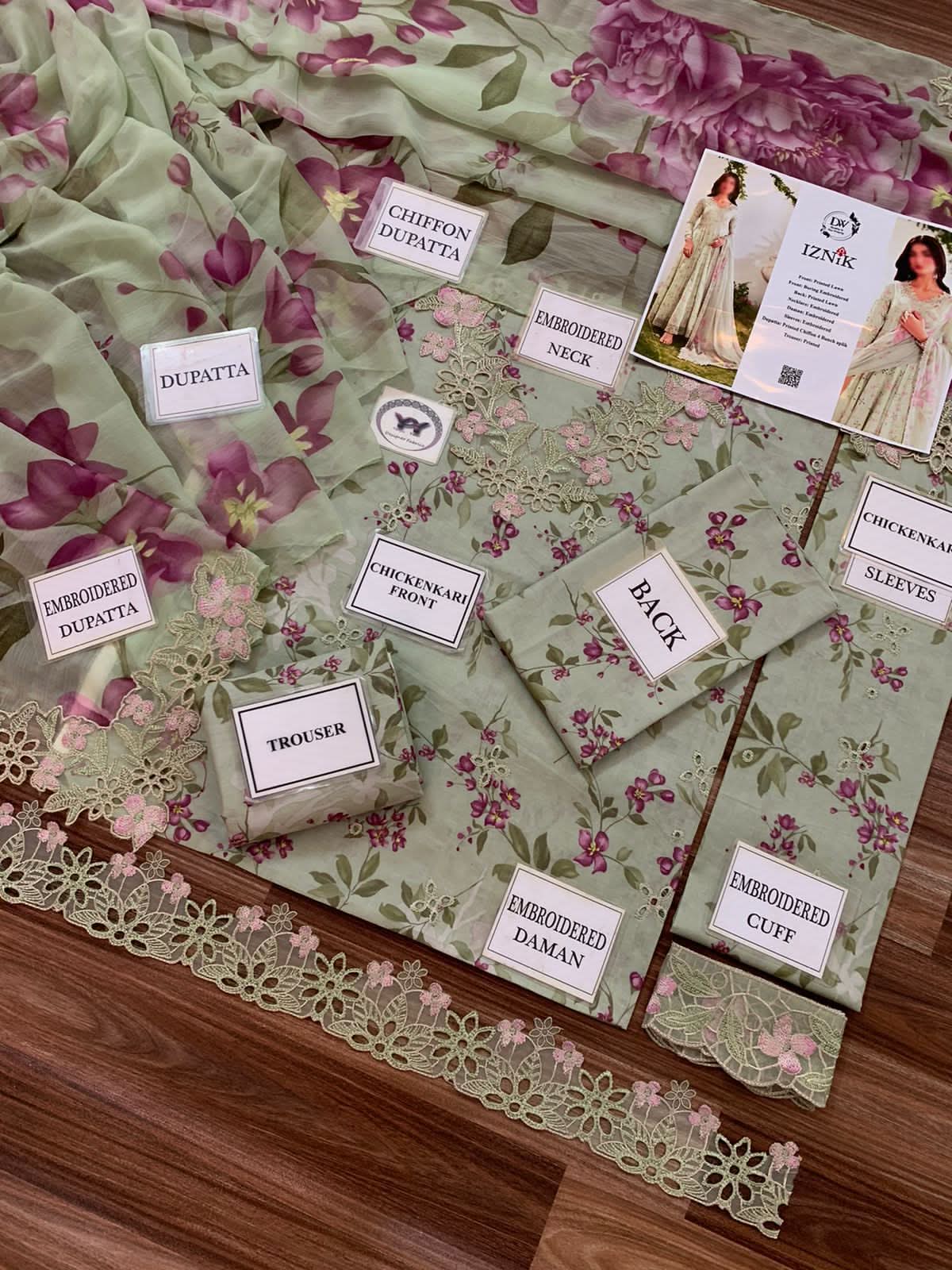 Luxury Iznik Printed Embroidered 3PC - Memon Clothes