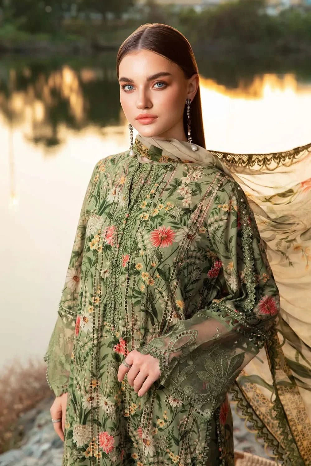 Maria B Printed ChikanKari Lawn 3 Pcs - Memon Clothes