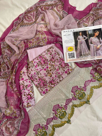 Maria B Unstitched Printed Lawn Suit - Memon Clothes