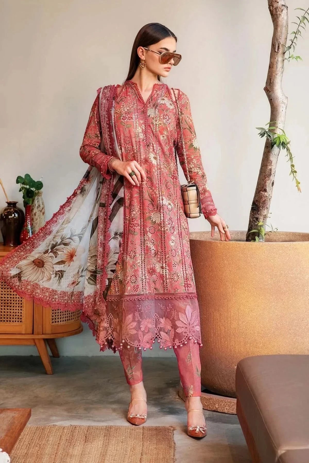 Maria.B MPrints Embroidered Lawn Unstitched 3Pc Suit - Memon Clothes
