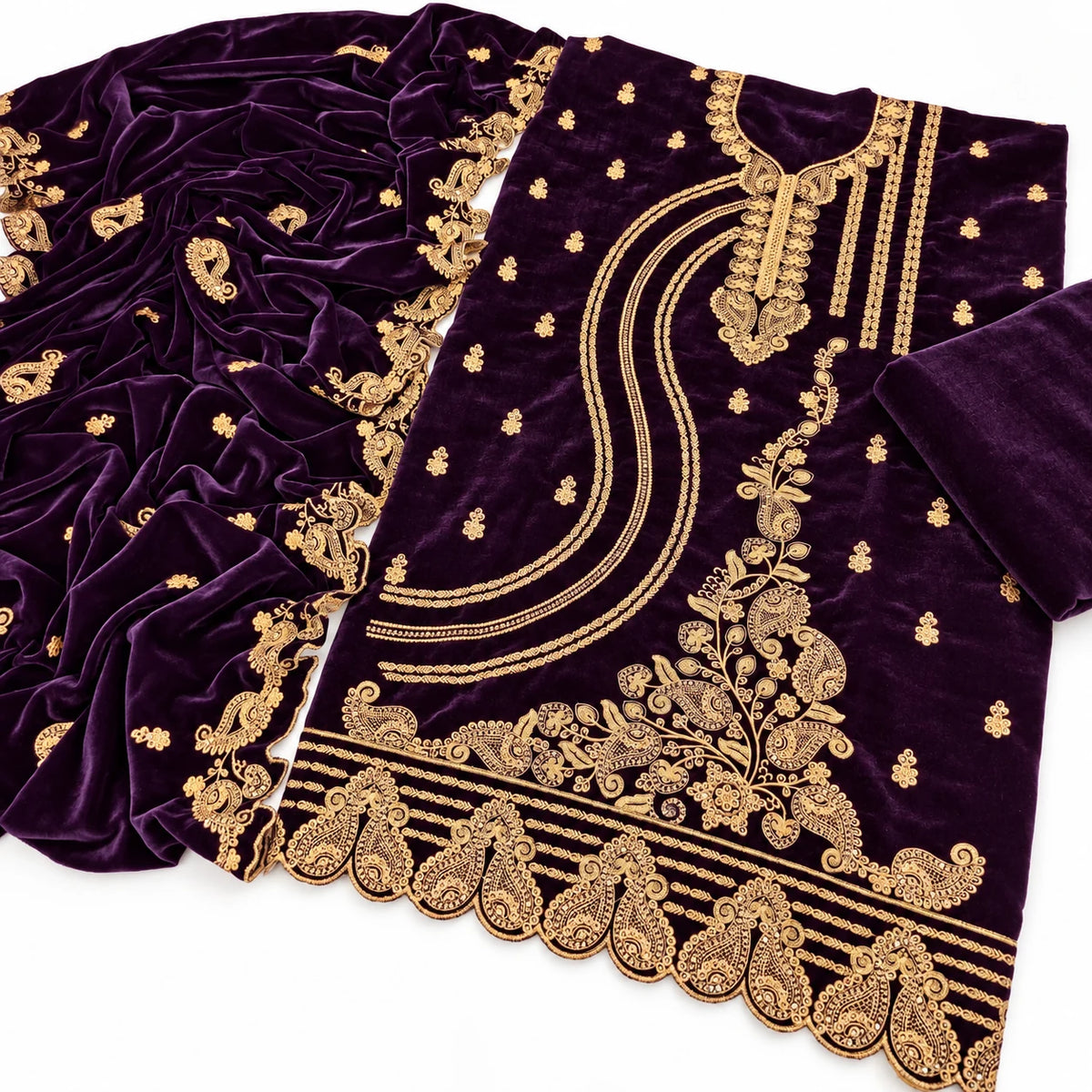 Velvet Fancy Embroidered 3PC | Purple