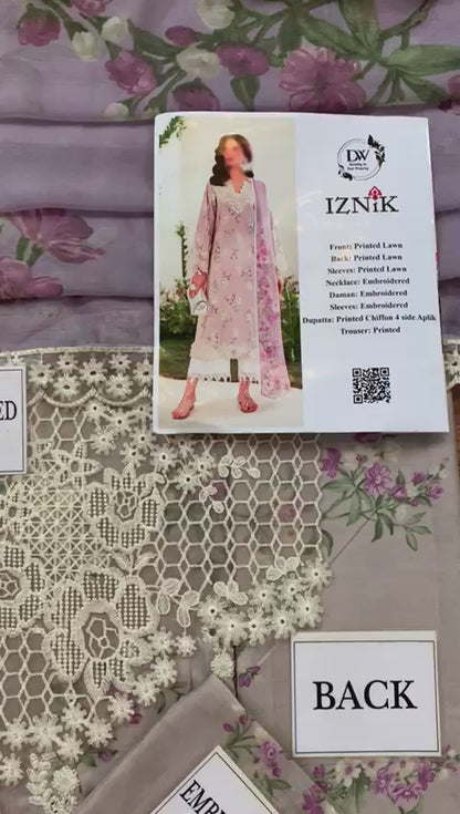 Iznik Unstitched Embroidered Lawn 3 Peice