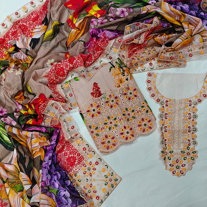 Aneela's Printed Embroidered Lawn 3PC Unstitched Memon Clothes