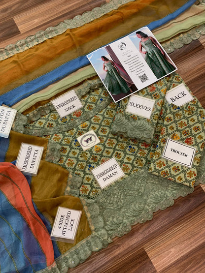 Luxury Printed Embroidered Lawn 3PC Unstitched | C Green